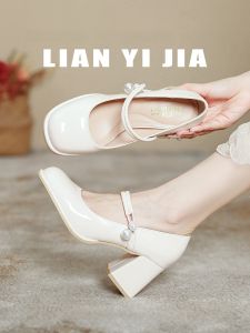 Mary Jane ฝรั่งเศส ผู้หญิง รองเท้าเท้ากว้างเท้าใหญ่ 41-43 รองเท้าแตะส้นสูงพร้อมกระโปรงขนาดเล็ก 33 เดี่ยว สายคล้อง ทันสมัย ลำลอง รองเท้าส้นเตี้ย