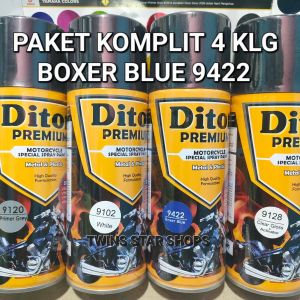 Pilok Cat Diton Premium Paket Komplit 4 Kaleng 400cc Boxer Blue Biru 9422 Primer Grey Epoxy 9120 White Putih 9102 Clear Glossy 9128 Pilox Cat Semprot Paketan Lengkap