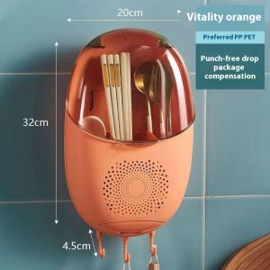 Hộ gia đình chống bụi với Bìa hộp đũa Tường Gắn ngăn đấm miễn phí đũa Canister đũa cho nhà bếp Lồng Treo Tường Hộp trữ ráo nước