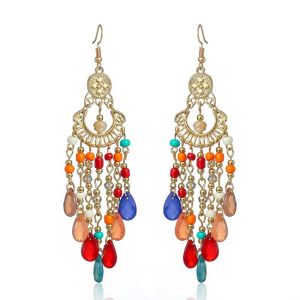New Bohemian Vintage Tassel Earrings for Women Round Multilayer Rhinestone Hollow Geometric Ethnic Style Drop Earrings