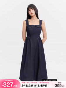 ชุดเดรสยาวปานกลางสไตล์ย้อนยุคแบบมีฮู้ดแขนกุดคอเหลี่ยมเอวสูงผ้าเดนิมสำหรับผู้หญิงฤดูใบไม้ร่วง 2024 แฟชั่นสตรีทสไตล์เกาหลี