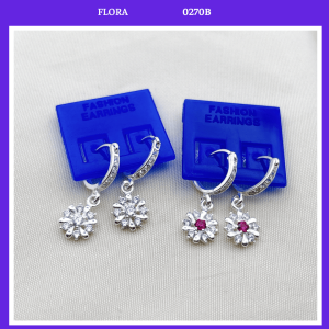 FLORA 0270B - Bông tai bạc ta hình hoa nhiều cánh đá màu hồng trắng dành cho bé gái