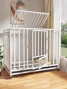 Dog Cage Square Tube Stainless Large Space Heavy Duty Dog Cage with 4 Wheels Large Dog Cage