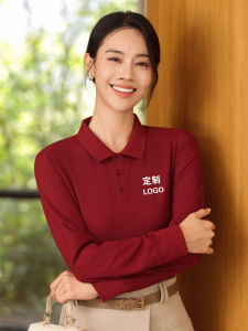 Red Long Sleeve Polo Shirt Womens Printed Embroidered Advertising Collared T-Shirt Cultural Shirt Work Uniform Polyester Fiber