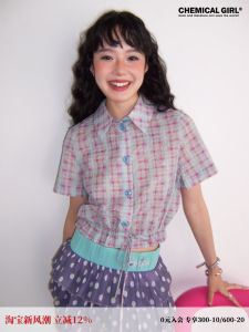 Chemistry Girl Foamy Secret Blue Polka Dot Short Sleeve Pure Cotton Womens Shirt Spring Summer New Arrival Polo Collar Button Closure