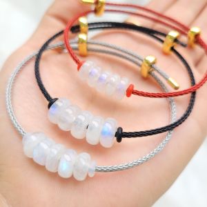 Q829 Vòng ngũ điếu Moonstone dây cáp trong trẻo lủa xanh bung mạnh Kim và Thuỷ - Phong Thuỷ TUDO P