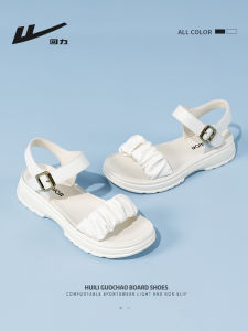 Womens Flat Bottom Sandals Soft Sole Outdoor Wear Summer Casual Metal Waterproof Platform Youth Daily Slip-On PU Leather