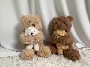 Cute Teddy Bear Plush Toy Parent Child Bear Cartoon Bear Holding A Mini Bear Dolls Funny Soft Stuffed Interactive Doll Cozy Dec