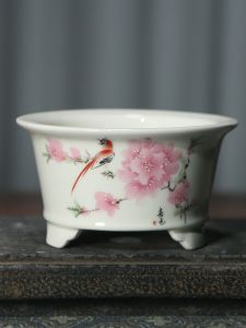 Purple Sand Flower Pot Ceramic Bonsai Basin Japanese-Style Painted Hand-Painted Chinese-Style Classical Wentang Basin Three-Legged Small Basin Calamus Basin