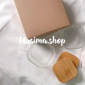 ของขวดแก้วฝาไม้ พร้อมส่ง ขวดโหลแก้วฝาไม้ ทรงเหลี่ยม