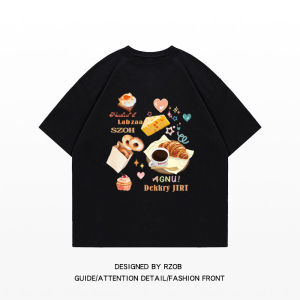 เสื้อยืดแขนสั้นผ้าฝ้ายแท้สไตล์อเมริกันสำหรับผู้หญิงในช่วงฤดูร้อน เสื้อแขนสั้นลายการ์ตูนสุดสร้างสรรค์ เสื้อแขนสั้นทรงหลวมๆ สไตล์เกาหลี