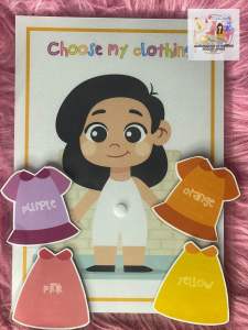 busy book choosing girl clothes shadow making