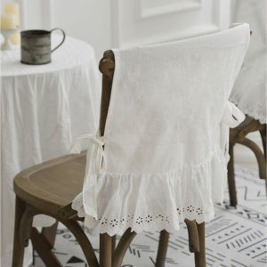 Elegant White Cotton Chair Back Cover Household Wedding Decoration Embroidered Flounced Hollow Out Lace Romance Chair Covers