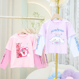 2024 สาวใหม่แขนยาวเสื้อยืดผ้าฝ้ายสไตล์การ์ตูนรูปแบบแอนิเมชั่นอเนกประสงค์ฤดูใบไม้ผลิฤดูใบไม้ร่วงแฟชั่นสําหรับเด็ก