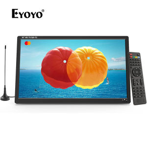 Eyoyo 16 Inch with Dual Tuner ATSC and NTSC 1366x768 Small Monitor Support HDMI AV USB and FM Radio with Battery and Car Charger Remote Control for Car RV Kitchen and Camping