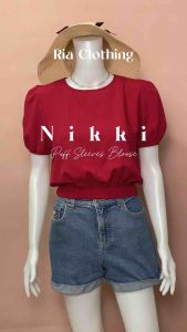 RIA Clothing Nikki Puff Sleeves Round Neck Blouse Korean Bkk Bangkok Inspired Trendy Top Casual Outfit for Women Small to Semi Large Size