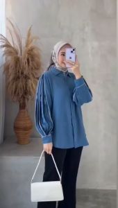 Devanka Shirt Top Atasan Blouse Kemeja Oversize Wanita Muslim Basic Kekinian Casual Daily Matt Cringkle Premium OOTD Fashion Remaja Terlaris