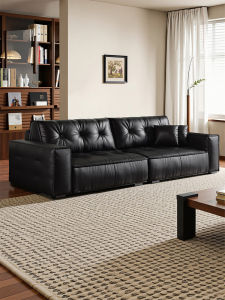 Government Subsidized Italian Minimalist Black Cat Scratch Leather Cubic Sofa for Living Room Small Apartment Style