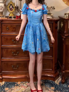 LIRENQING | Summer Beach Resort Floral Dress Blue