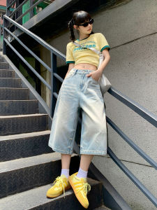 American Style Vintage High Waist Seven-Foot Loose Straight Leg Jeans Women Spring Summer New Style Slimming Drapey Wide Leg Pants