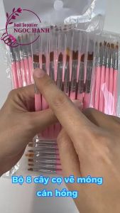 Bộ 8 cây cọ vẽ nail cán hồng đa năng trang trí móng đắp gel vẽ móng nghệ thuật vẽ tranh trang điểm – C016