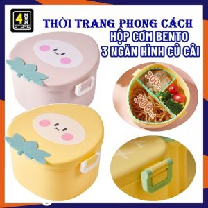 Hộp Đựng Cơm Hình Củ Cải 3 Ngăn Kèm Thìa Và Nĩa Dễ Thương - Hộp Cơm Bento Dễ Thương Nhựa PP An Toàn - Camen - Hộp Cơm Trưa Văn Phòng Dễ Thương - Túi Cơm Bento Thiết Kế Đa Năng Tiện Dụng