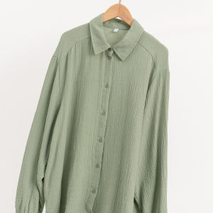 Soft Cotton Shirt Double Layer Wide Version Beautiful Color Womens Premium Fashion 100% Cotton Wide Sleeve Shirt 25081342