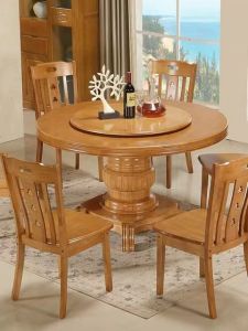 1.1 Meter round Table Dining Table Set Chinese Style Solid Wood Dining Table Home Use round Table Eating Table with Lazy Susan