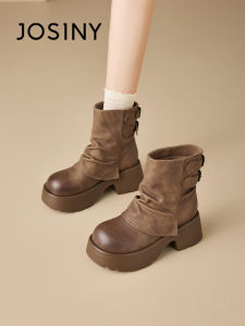 Josiny | Summer Brown Retro Layered Tube Short Boots