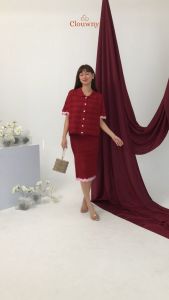 Clouwny Cloud Knit Set Setalan Rok Wanita Lengan Pendek Fit to XXL