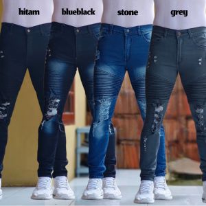 Celana Jeans Bikers Garis Celana Jeans Pria Dewasa Terbaru Celana Panjang Bikers Slimfit Melar Size 28 - 33
