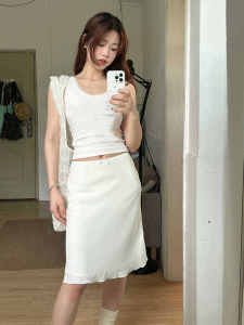 White Chiffon A-Line Mini Skirt Womens High Waist Slimming Summer 2024 New Style Sweet College Girl High-End Feel Half Body Skirts