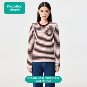 Purcotton | Knit Warm Base Layer Womens T-Shirt Striped