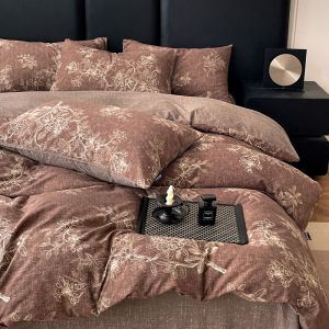 Dansunreve 4in1 Linen Bedding Sets Luxury Vintage Flower Printed Flatsheet Sets Class A Breathable Quilt Cover Set