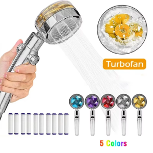 Rotating Turbine Fan Shower Head 360° High-Pressure Water-Saving Spray Adjustable Shower Head Filter Bathroom Accessories