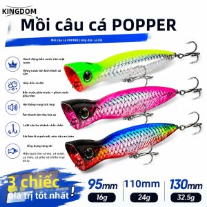 Kingdom | Bộ Mồi Câu Cá Bass Popper Kingdom 3 Món 95mm 16g 110mm 24g 130mm 32.5g Câu Cá Biển Mặt Nước Câu Cá Biển Lớn Câu Cá Biển Sông Suối
