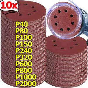 10Pcs Universal 8 Hole Sanding Discs / 12.5cm Round Sandpaper / 40Grit-2000Grit Sander Polishing Pad / Sanding Disc Sandpaper Hook Loop