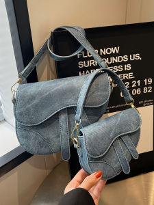 Stylish Denim Saddle Bag Womens Handbag Trendy Autumn Winter Handbag Versatile Single Shoulder Crossbody Bag Korean Style