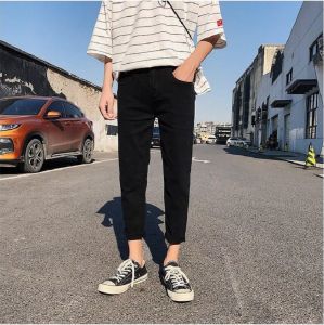 Black Denim Mens Ins Super Popular CEC Very Fairy Pants Mens Handsome Silm Skinny Jeans K-style Trendy Ankle Length Pants