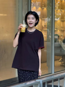 Pure Cotton Casual Short Sleeve round Neck T-Shirt Womens Loose Fit Summer Top Lightweight Solid Color Commute Style