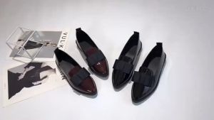 zjKorean Boat Shoes Summer Leather Loafers Ladies Bow Thick Heel Pointed Loafers Women Fashion Shoes35