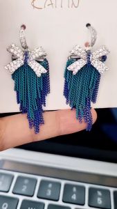 Bông tai tua rua cá tính gắn nơ đính zircon lấp lánh phụ kiện thời trang cao cấp lôi cuốn cho nữ