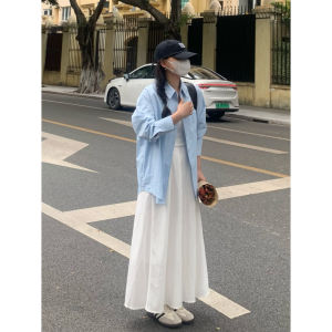 กระโปรงทรงเอเอวสูงสีขาว ทรงหลวม ทรงสลิมฟิต สำหรับผู้หญิงในช่วงฤดูร้อน กระโปรงทรงเอทรงเรขาคณิตแบบลำลอง