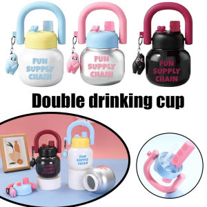 800 Ml Summer with Lid Sippy Water Bottles with Pendant Large Capacity Juice Milk Cup Double Drink Bubble Tea Coffee Sippy Cup