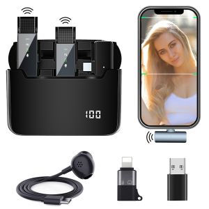 Lavalier Microphone Wireless Wireless Microphone for Phone with Charging Box Noise Reduction for Live