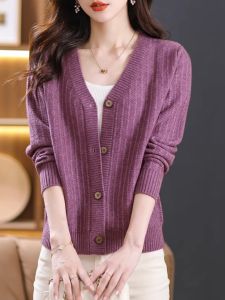 ฤดูใบไม้ผลิ ฤดูใบไม้ร่วง Pure Color คอวี เปิด คาร์ดิเกน สั้น หลวม ผ้าขนสัตว์ถัก เสื้อสเวตเตอร์ ผู้หญิง เสื้อแจ๊กเก็ตแฟชั่น สไตล์เกาหลี