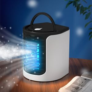Household desktop small air cooler dormitory Mini Fan Mini Aircond USB air conditioning fan curling humidification refrigeration spray mobile fan