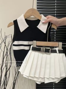 Girls Vest Pleated Skirt Suit 2024 Summer New Arrival Children 1 Childrens Summer Dress Female 3 Children K-style Two-piece Set