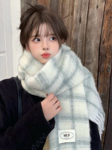 Rainbow Color Womens Scarf Winter Thickened Cashmere Warm Shoulder Wrap Versatile High-End Plaid Furry Neck Warmer Scarf