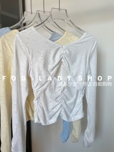 เสื้อยืดโยคะแขนยาวคอกลมทรงเข้ารูปสำหรับผู้หญิง 2024 ใหม่ล่าสุด เสื้อผ้าออกกำลังกาย แฟชั่นสตรีท ฤดูใบไม้ร่วง ทรงเข้ารูป วัสดุ Nylon Spandex